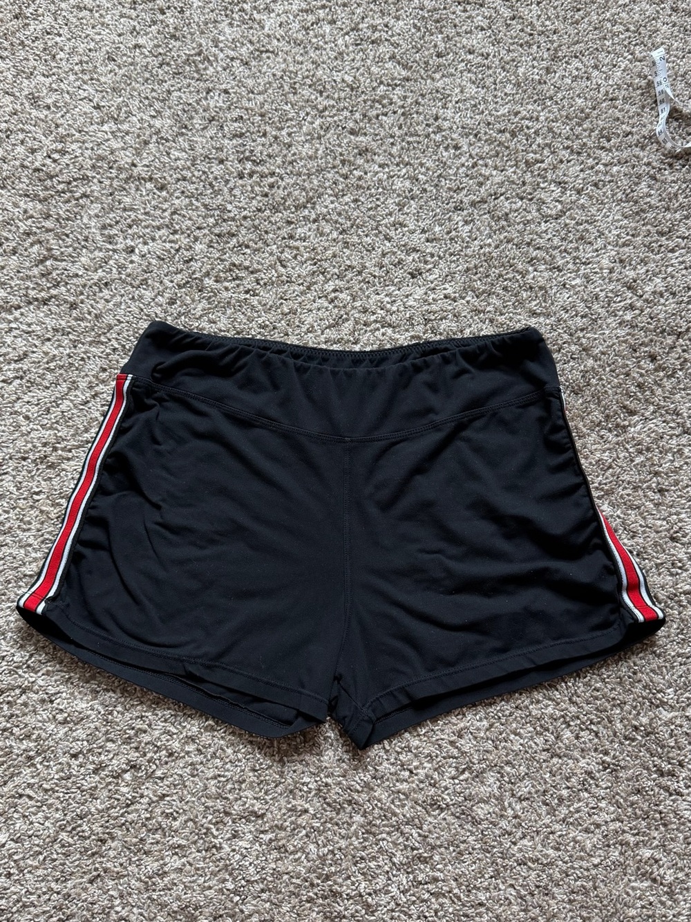 Comfy Black Shorts with Red & White Side Stripe